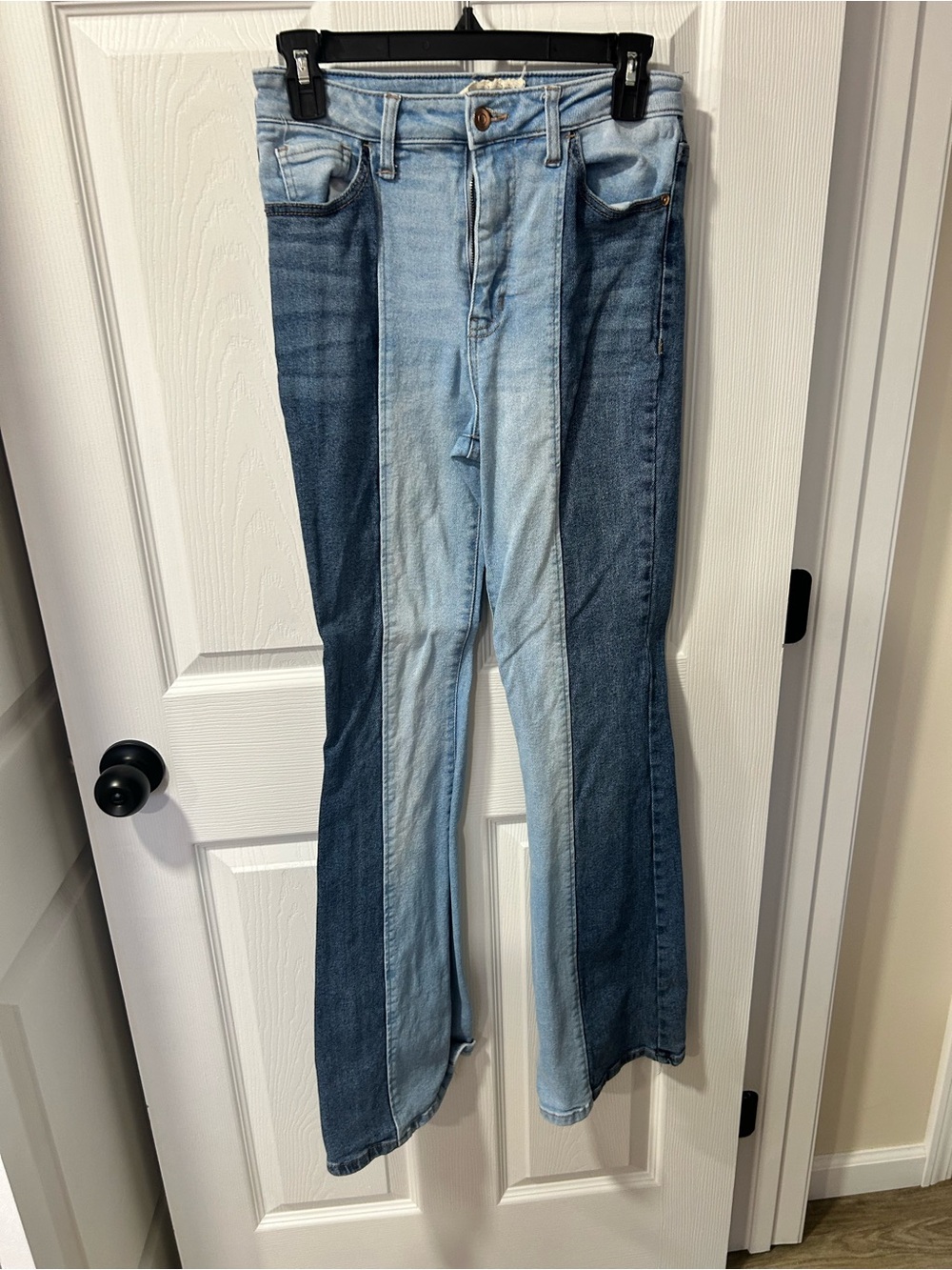 Altar'd State Two-Tone Blue Patchwork Flare Jeans